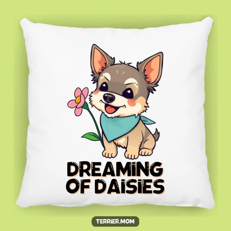 Funny Terrier Flower Sniffing Pillow: Soft Bandana Dog Cushion, Cozy Gift