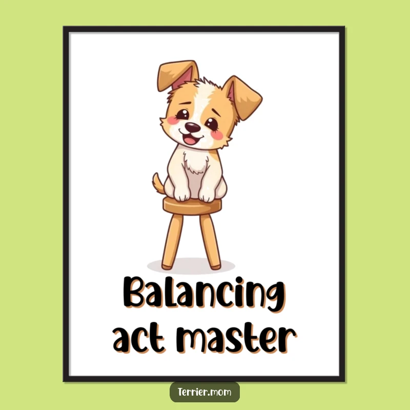 Funny Terrier Digital Art: Printable giggling dog balancing, instant funny wall decor gift download.