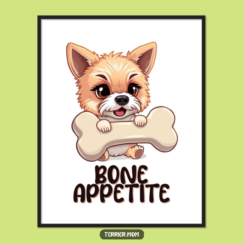Funny Digital Art: Mischievous Terrier with Giant Bone, Instant Gift