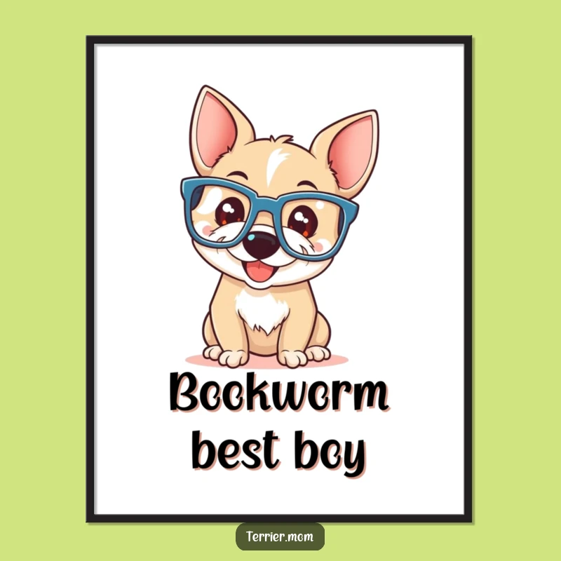 Funny Terrier Glasses Art Print: Smart Dog Digital Design, Instant Decor Gift