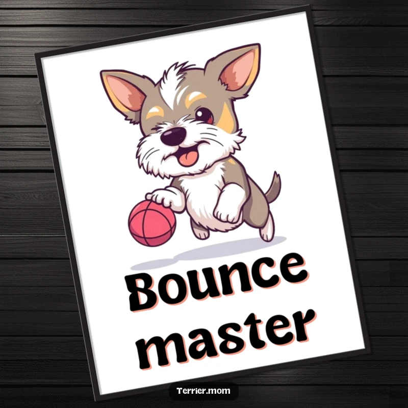 Funny Terrier digital art, determined dog, bouncing tiny ball, focused pet, humorous printable decor, instant download, perfect funny gift.