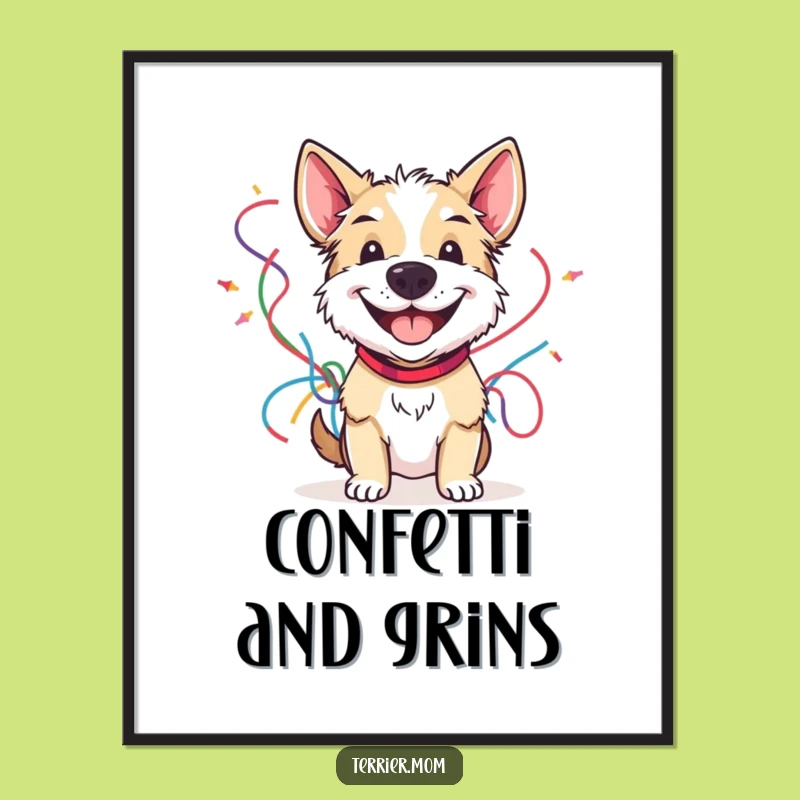 Funny Terrier Streamer Digital Print: Instant Cheerful Celebration Art