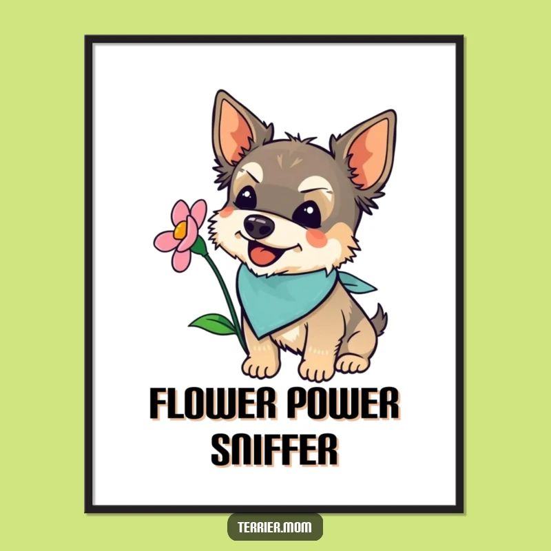 Funny Terrier Flower Art Print: Bandana Dog Digital Design, Instant Gift