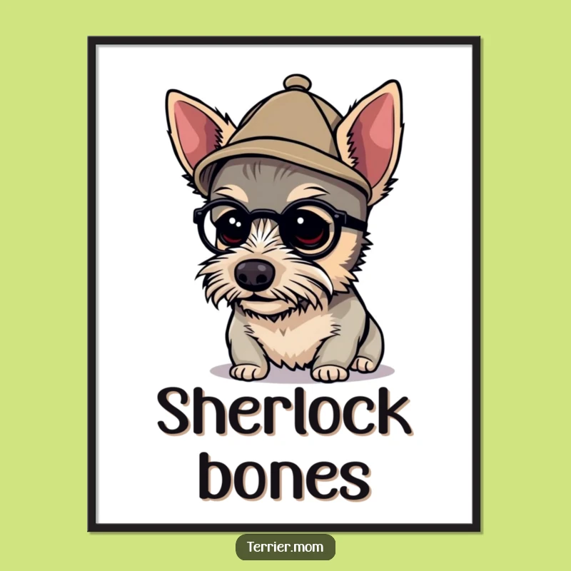 Funny Detective Terrier Art Print - Tiny Hat Sleuth Decor Gift