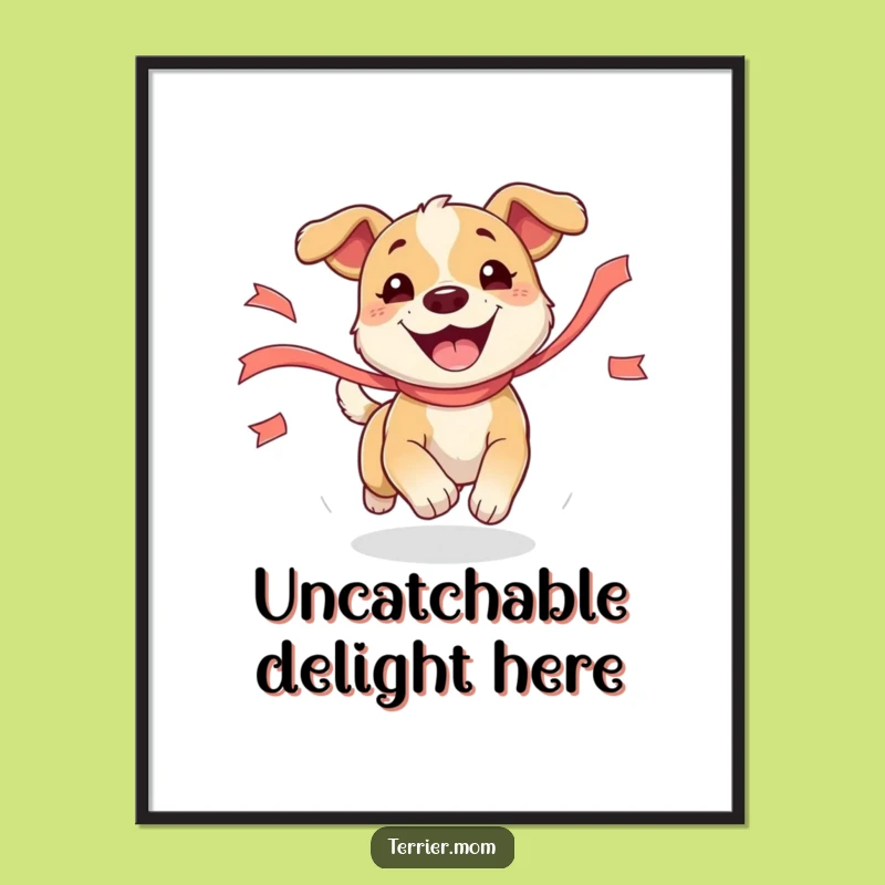 Funny Dog Digital Art: Lively Pup's Ribbon Chase, Instant Download Gift