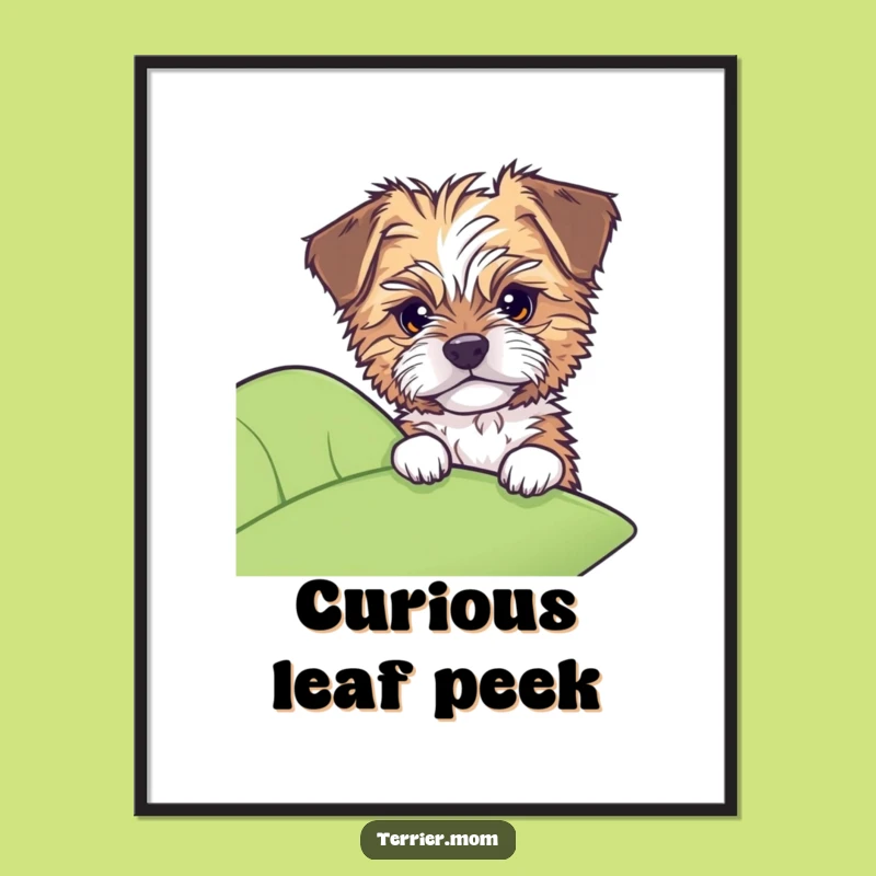 Funny Dog Digital Art: Tousled pup peeks from leaf, printable intrigue, great gift.