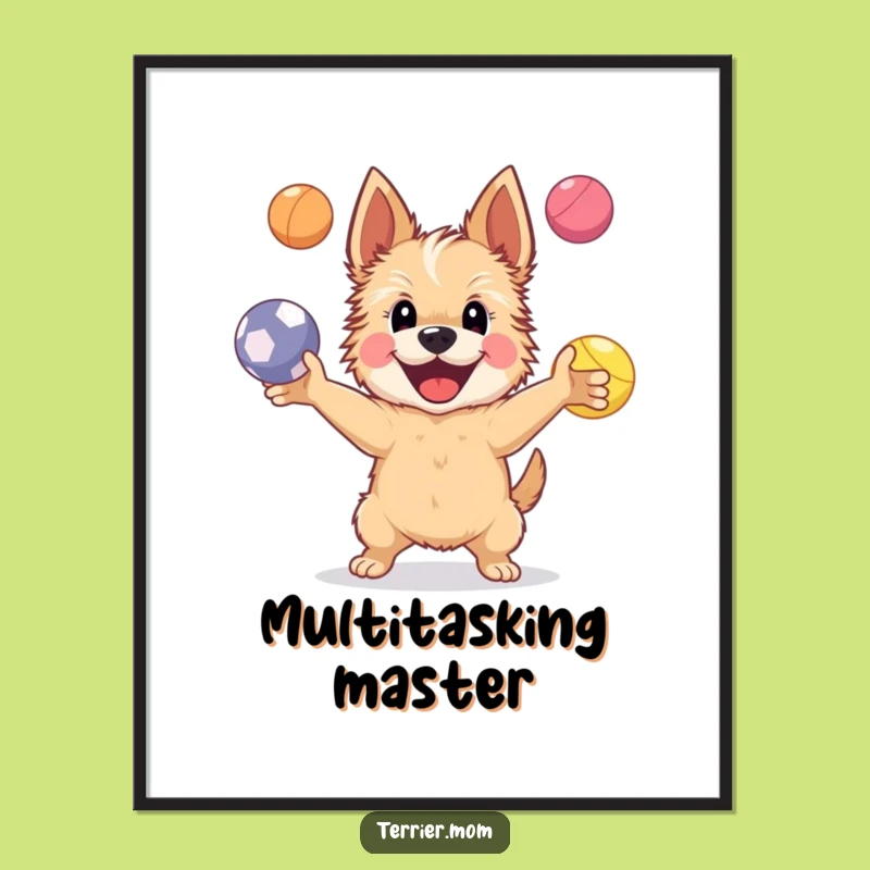 Funny Happy Terrier Dog Digital Print: Juggling Art, Instant Funny Gift