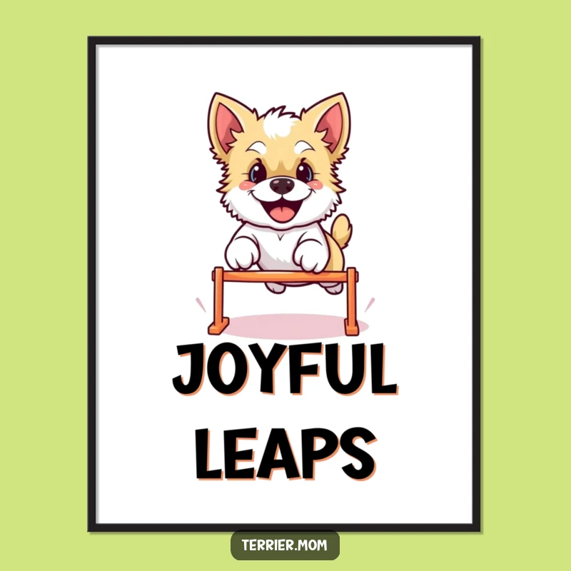 Funny Kawaii Terrier Dog Digital Art - Leaping Joyful Wall Decor Gift