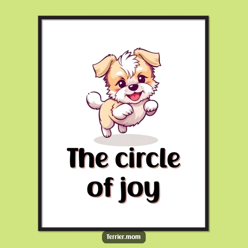 Funny Kawaii Terrier Dog Digital Art: Playful Chasing Instant Download