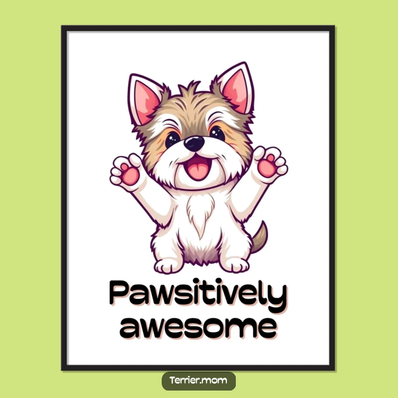 Funny Kawaii Terrier Hooray Digital Art - Cheerful Dog Print Gift