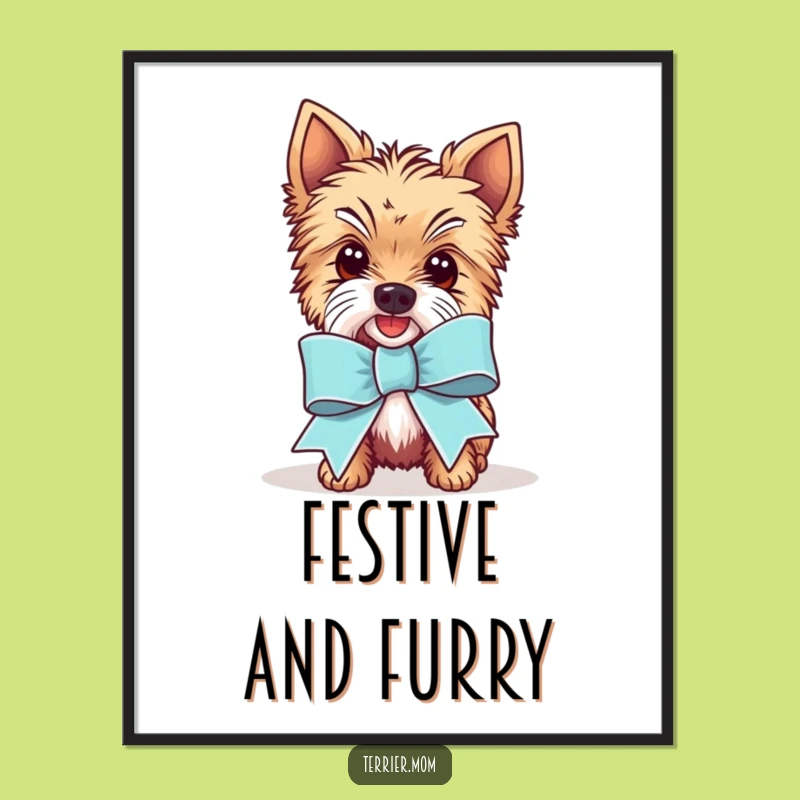 Funny Kawaii Terrier Ribbon Digital Art - Celebration Dog Print