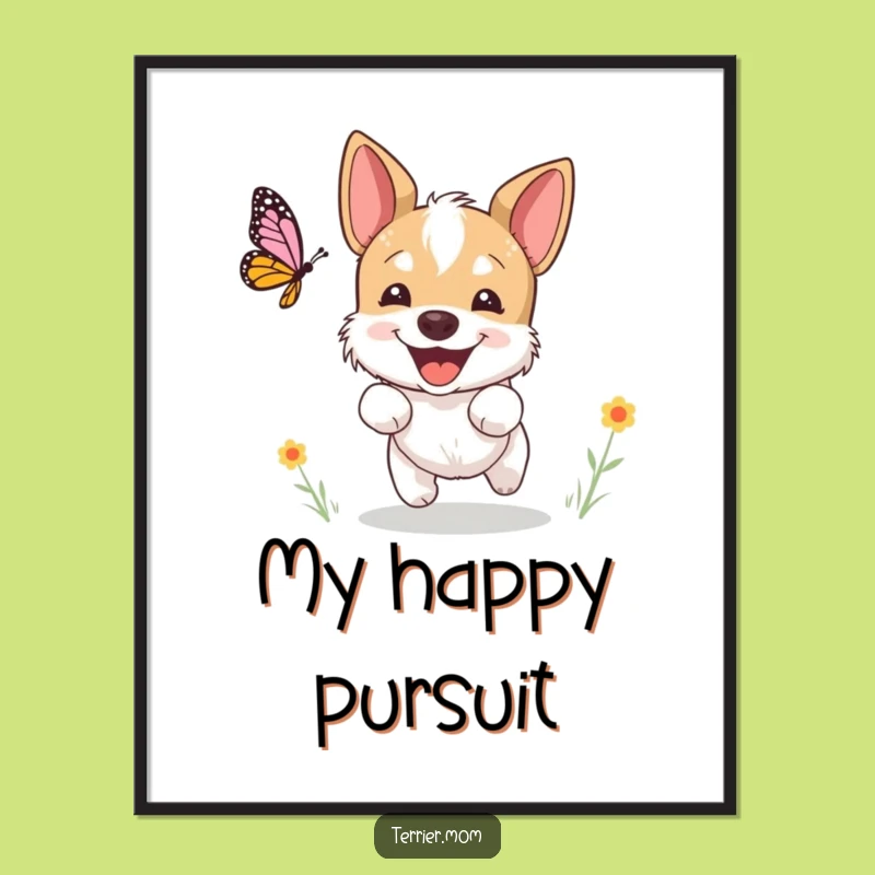 Funny Terrier Butterfly Digital Art: Excited Dog's Chase, Printable Gift