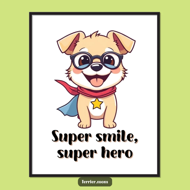Funny Terrier Digital Art: Smiling Hero Decor, Instant Dog Gift