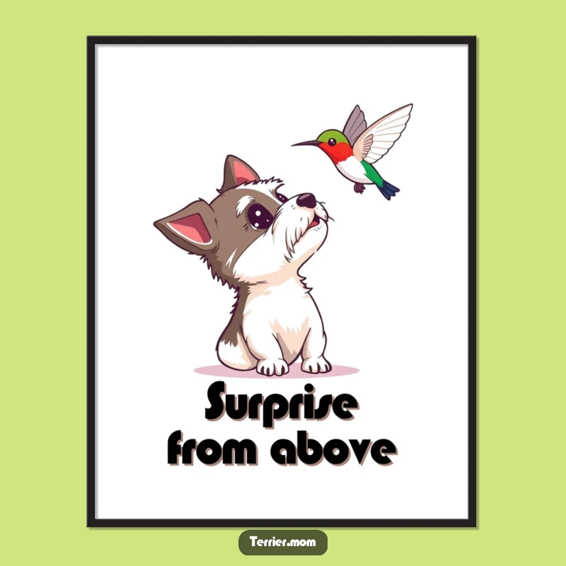 Funny Terrier Hummingbird Digital Print: Instant Delightful Surprise Art