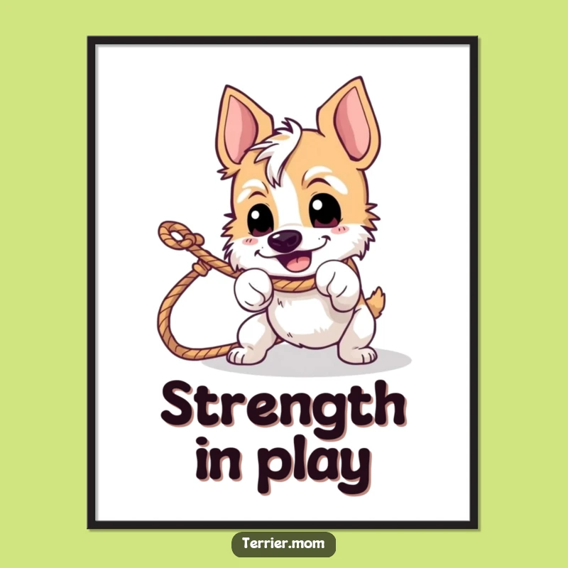 Funny Tug-of-War Terrier Digital Art - Instant Determined Decor for Dog Fans