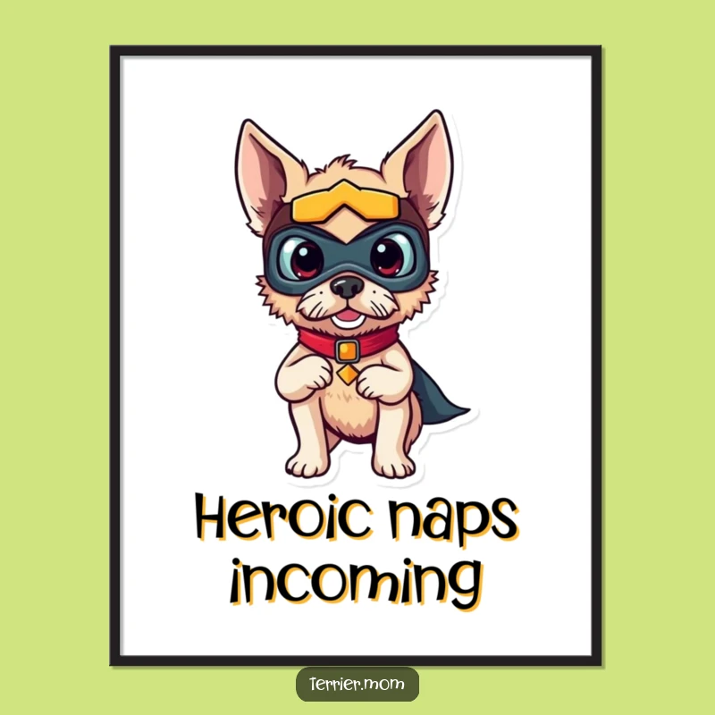 Funny Superhero Terrier Digital Art: Heroic Dog's 'Funny Gift' Printable Wall Decor