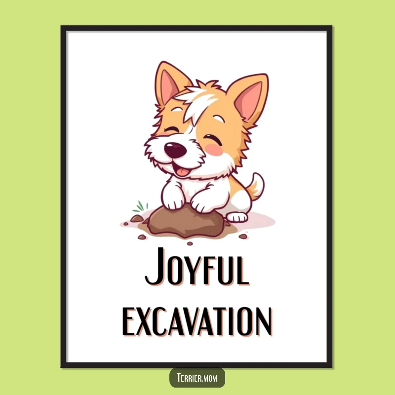 Funny Kawaii Terrier Dog Digital Art: Joyful Digging Instant Download
