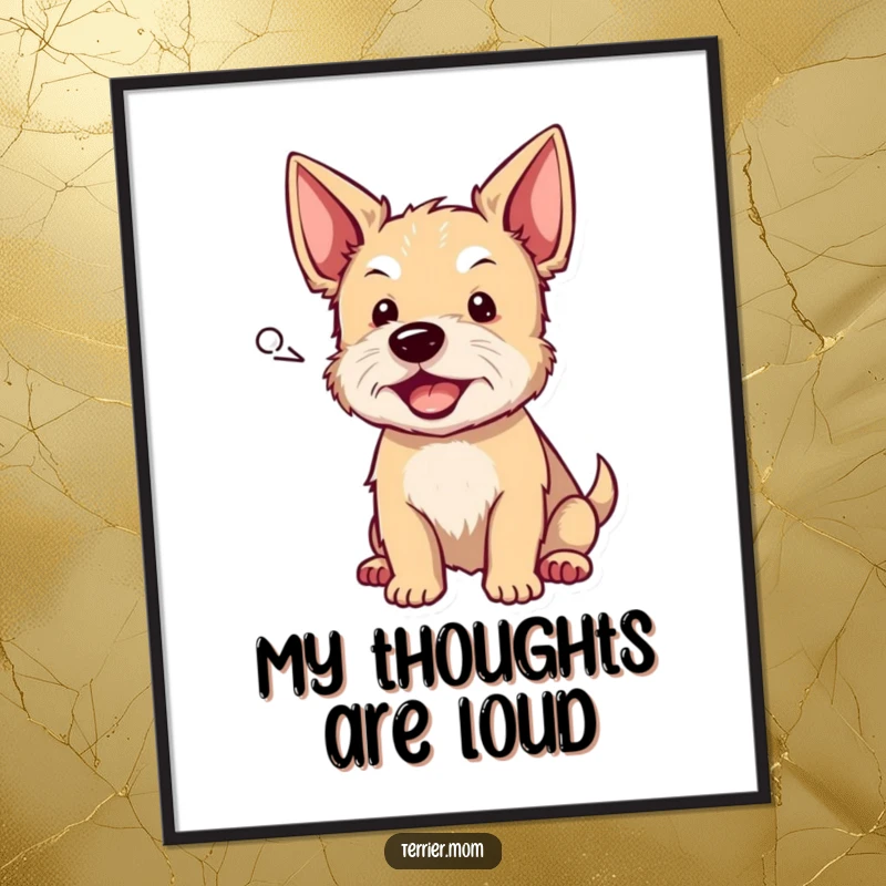 Funny terrier digital art print of a dog barking from a speech bubble, perfect for immediate download, adding humorous canine energy to any space.