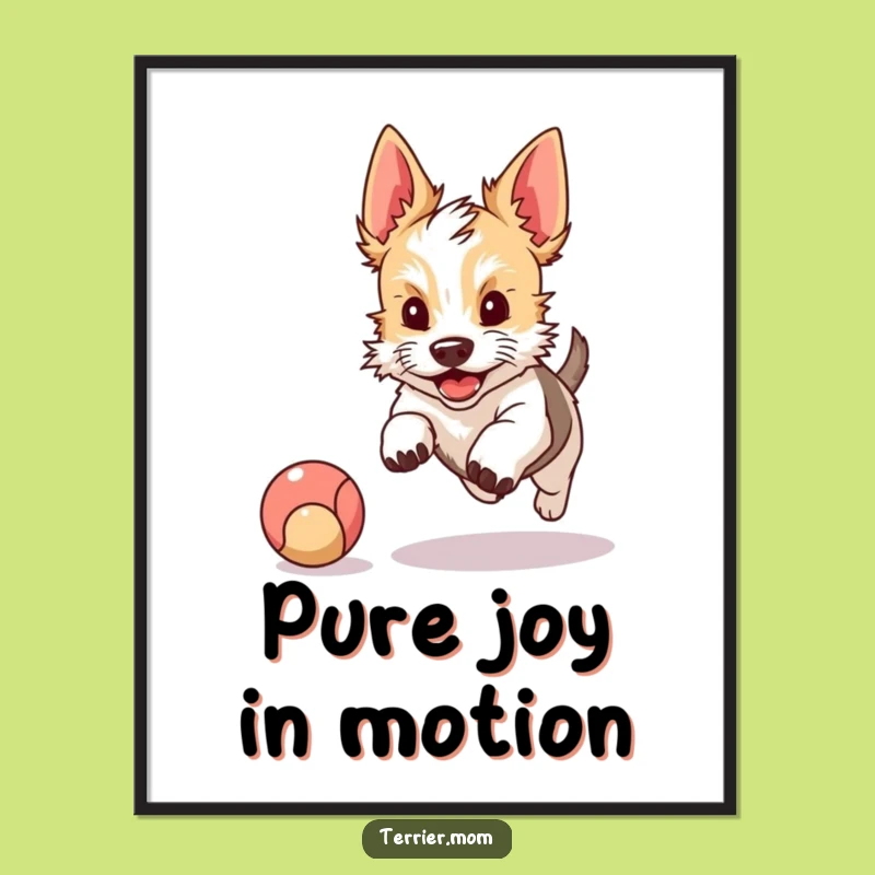Funny Terrier Digital Art: Kawaii Dog Chasing Ball, Instant Download