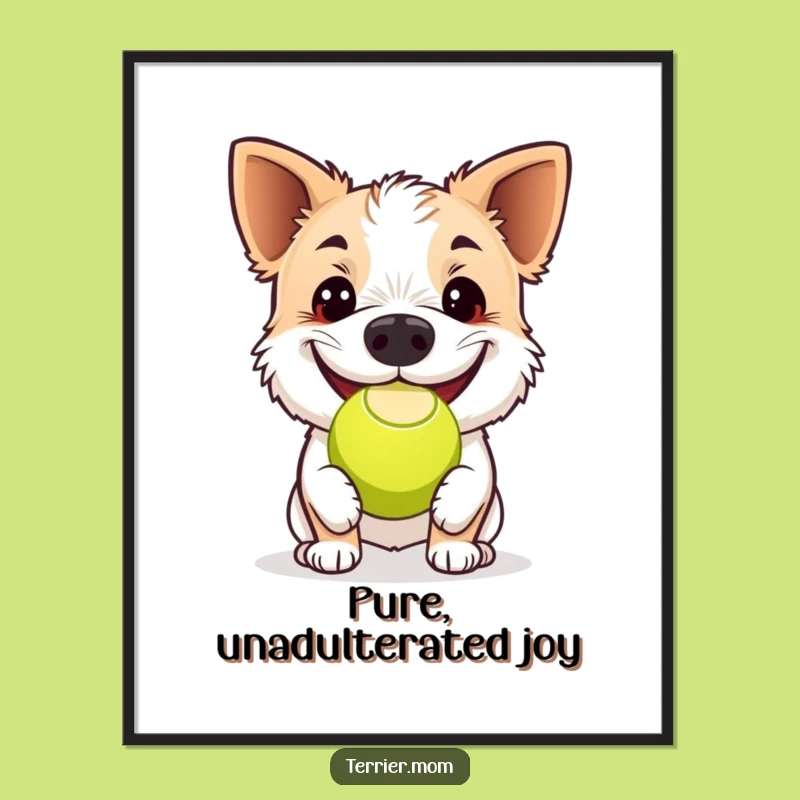 Funny Grinning Terrier Tennis Ball Digital Print: Hilarious Dog Art Gift!