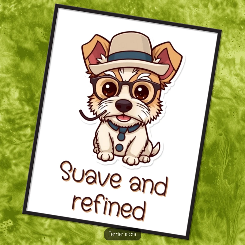 Funny dapper terrier digital art print showing a dog sporting a monocle and top hat.