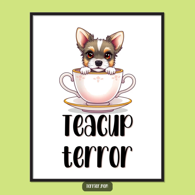 Funny Terrier Teacup Art Print: Peeking Dog Digital Design, Instant Download Gift