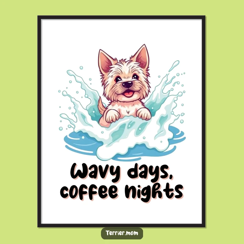 Digital Funny Terrier Wave Splash Art - Instant Beachy Download Gift