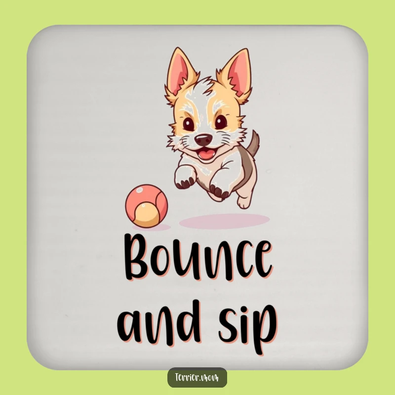 Funny Terrier Coaster: Kawaii Dog Chasing Ball, Playful Decor Gift