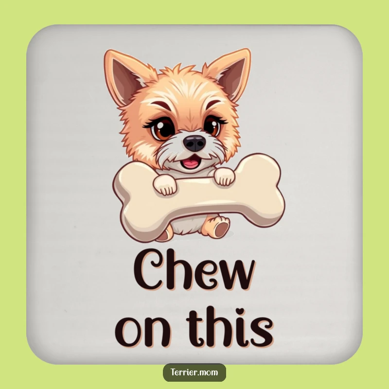 Funny Coaster Set: Mischievous Terrier's Giant Bone Grip, Bar Gift