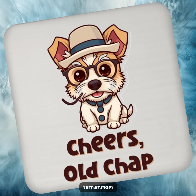 Funny dapper terrier coaster featuring a dog wearing a monocle and top hat.
