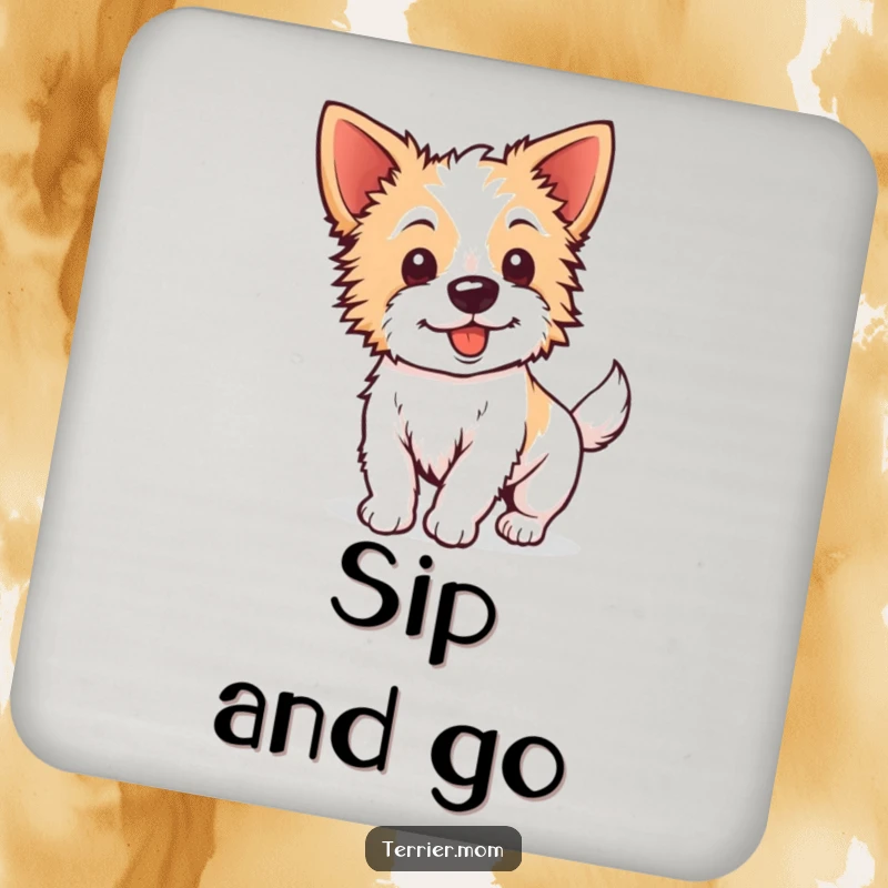 Funny Kawaii Terrier Coaster: Features an energetic dog with perky ears wagging its tail, adding cheerful protection to tables.