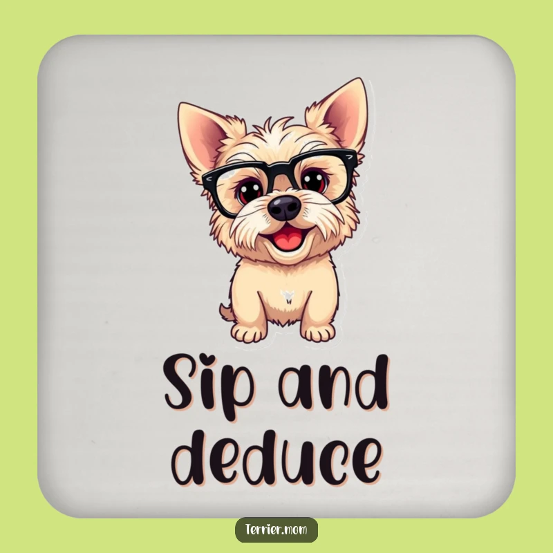 Funny Playful Terrier Dog Coaster: Smart Specs Pup, Chic Funny Gift
