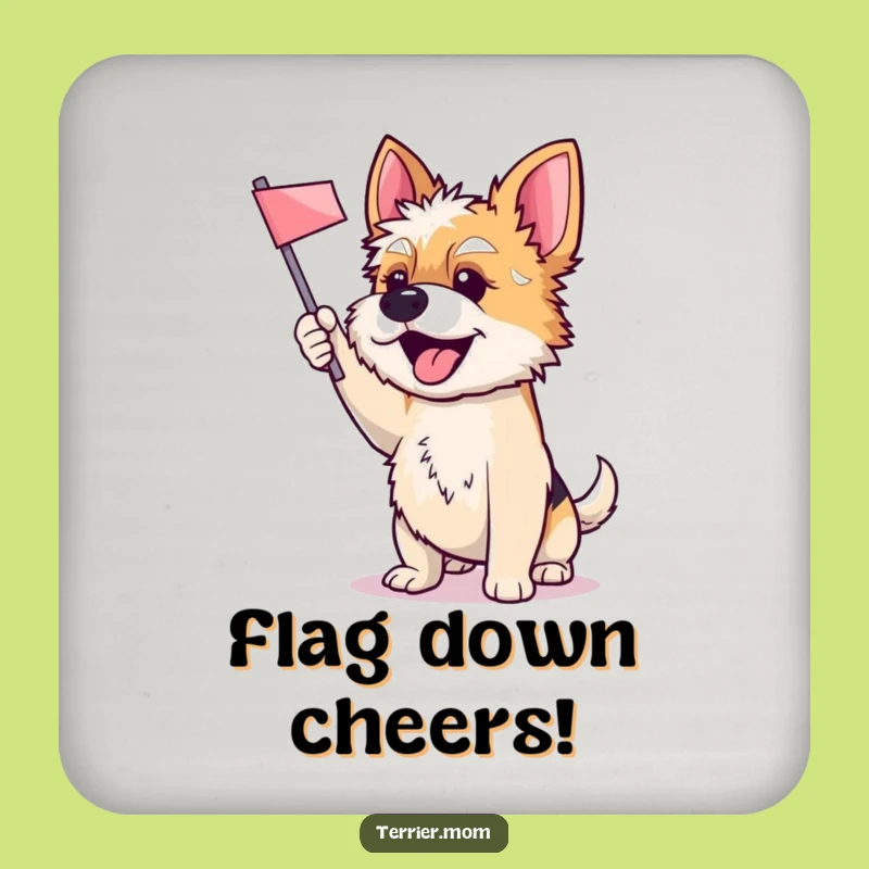 Funny Terrier Dog Coaster: Cheerful Flag Waving Drink Protector Gift