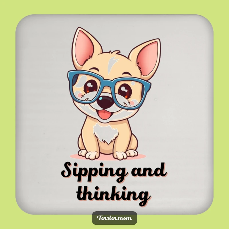 Funny Terrier Glasses Coaster: Smart Dog Drink Protector, Barware Gift
