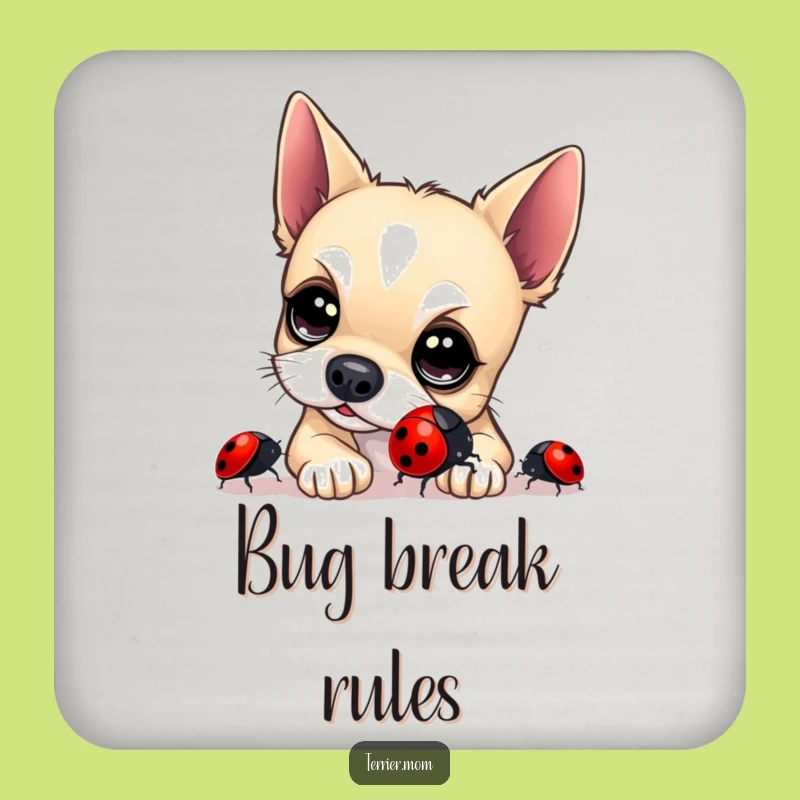 Funny Terrier Ladybug Drink Coaster: Cute Dog Protective Surface, Humorous Gift