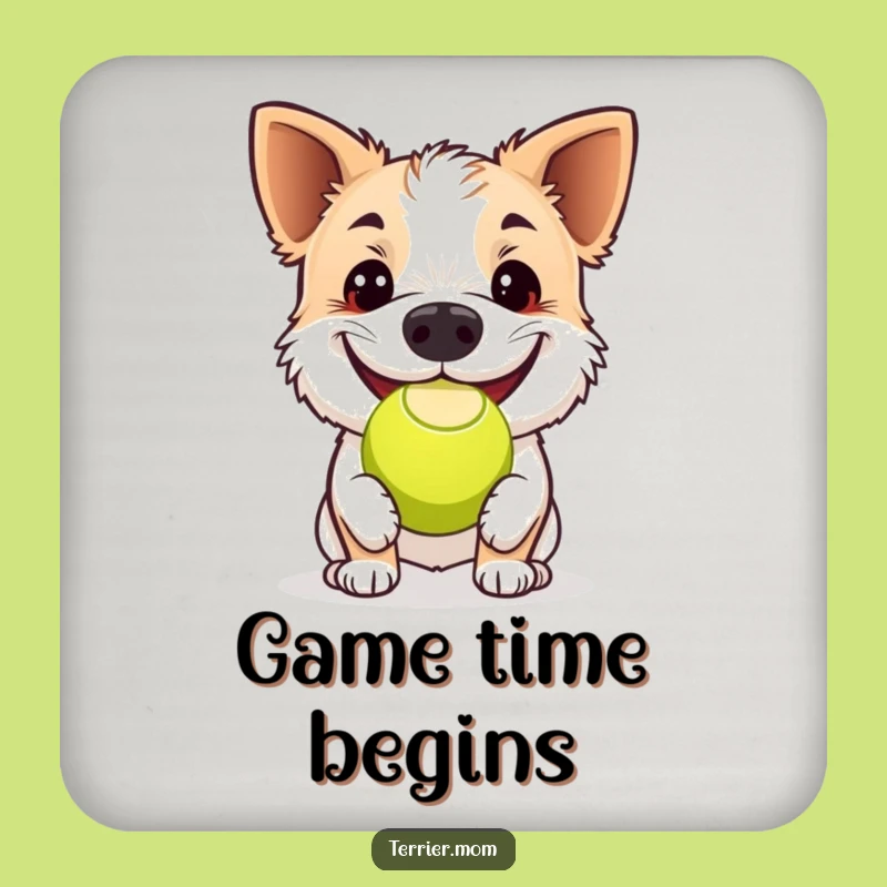 Funny Grinning Terrier Tennis Ball Coaster Set: Hilarious Dog Gift!