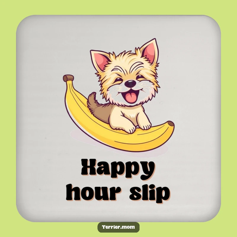 Funny Giggling Terrier Dog Banana Peel Slide Coaster - Protect Surfaces Hilariously