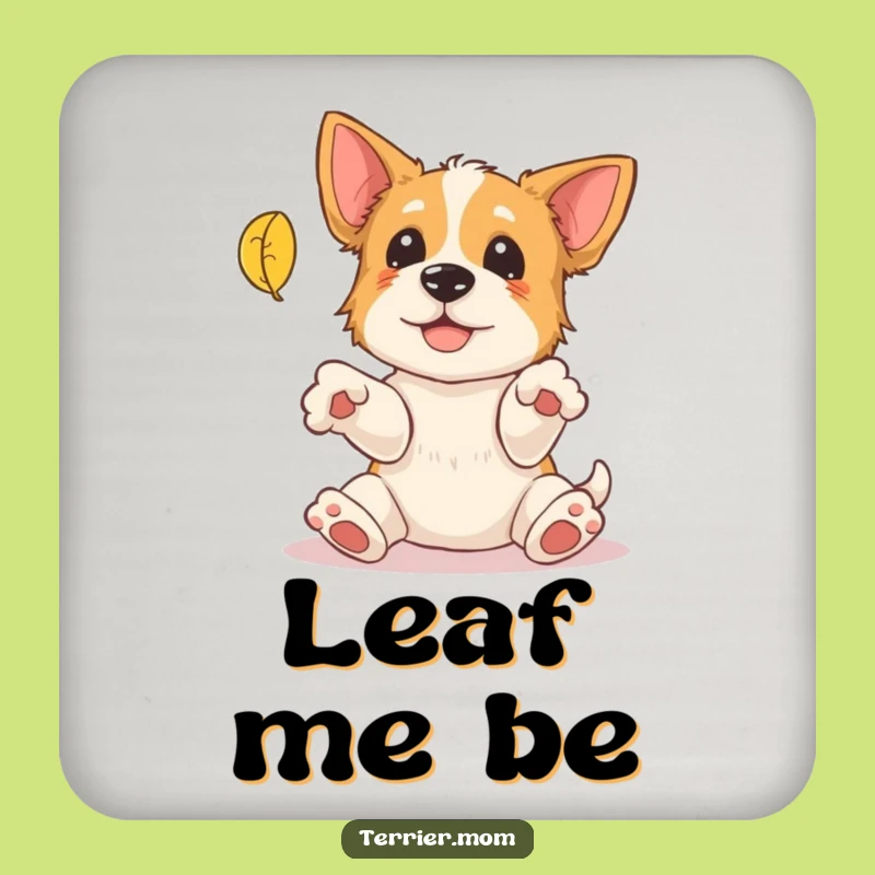 Funny Terrier Leaf Catching Drink Coaster: Autumn Dog Protective Surface, Humorous Gift