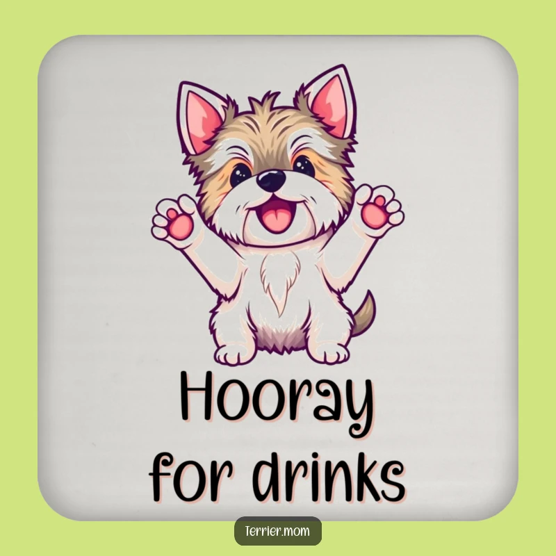 Set of Funny Kawaii Terrier Hooray Coasters - Cheerful Dog Party Gift