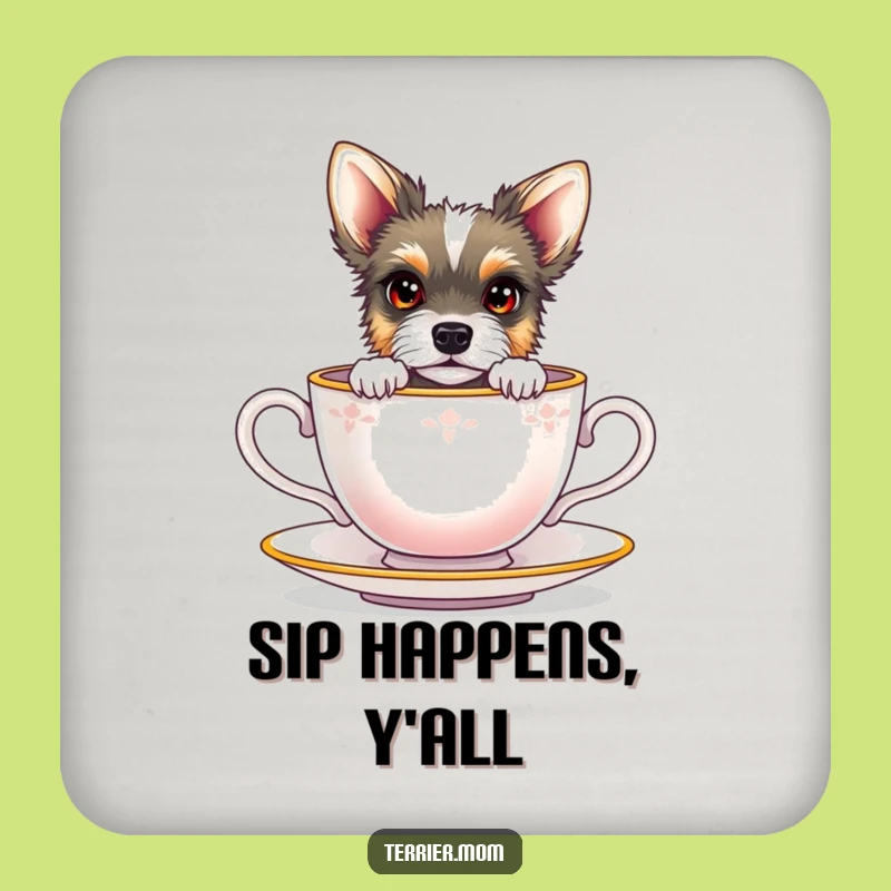 Funny Terrier Teacup Coaster: Peeking Dog Drink Protector, Barware Gift