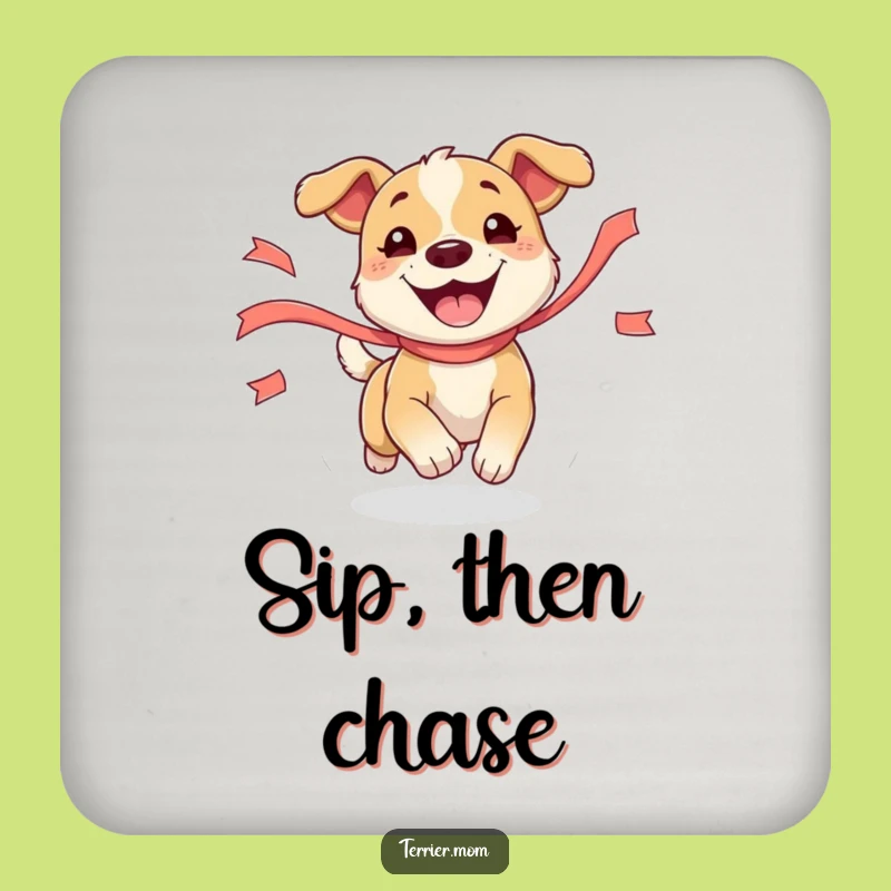 Funny Dog Coaster Set: Protect Surfaces with a Pup Chasing Ribbon