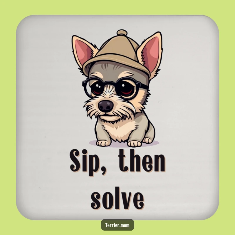 Funny Detective Terrier Coaster - Tiny Hat Sleuth Table Protector Gift