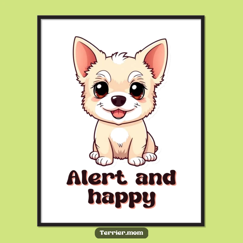 Funny Kawaii Terrier Dog Poster: Alert & Happy Art for Your Space