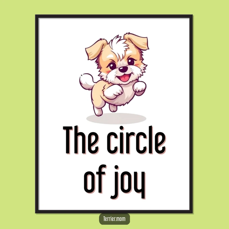 Funny Kawaii Terrier Dog Poster: Playful Tail Chasing Art