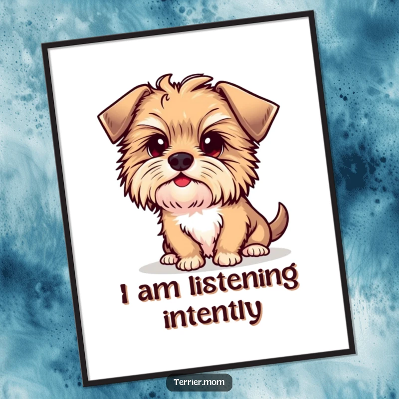 Funny Kawaii Terrier Dog Poster, a captivating artwork of a cute puppy with a curious head tilt.