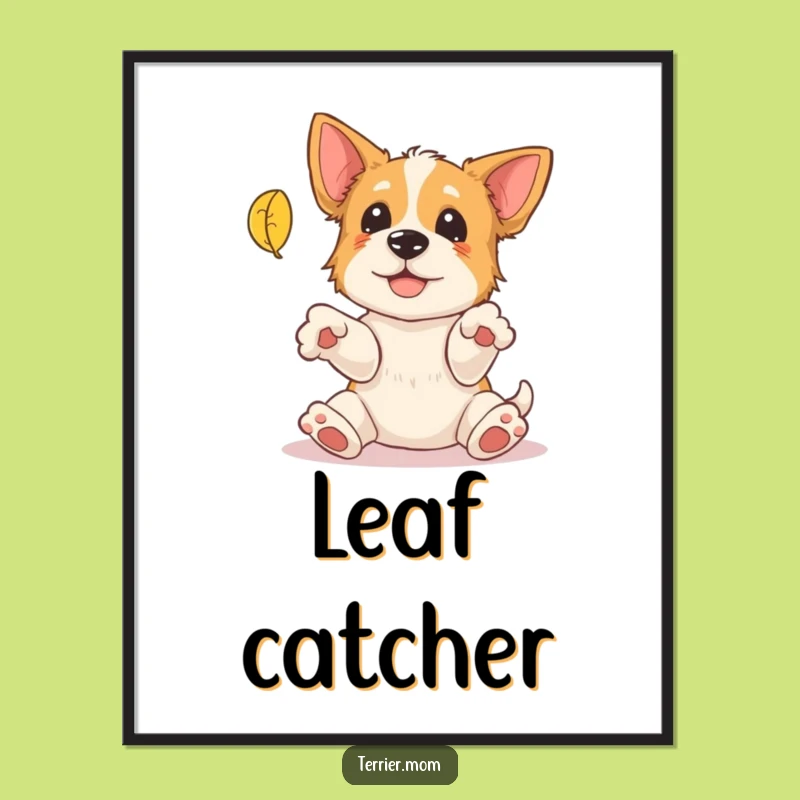 Funny Terrier Leaf Catching Poster: Autumn Dog Art Print, Humorous Wall Decor