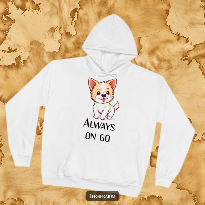 Funny Kawaii Terrier Hoodie: A comfortable hoodie featuring an energetic dog with perky ears wagging its tail, full of charm.