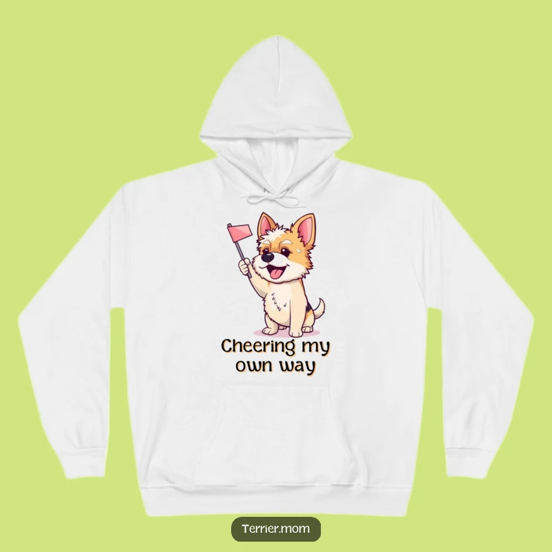 Cozy Funny Terrier Dog Hoodie: Enthusiastic Flag Waving Comfort Wear Gift
