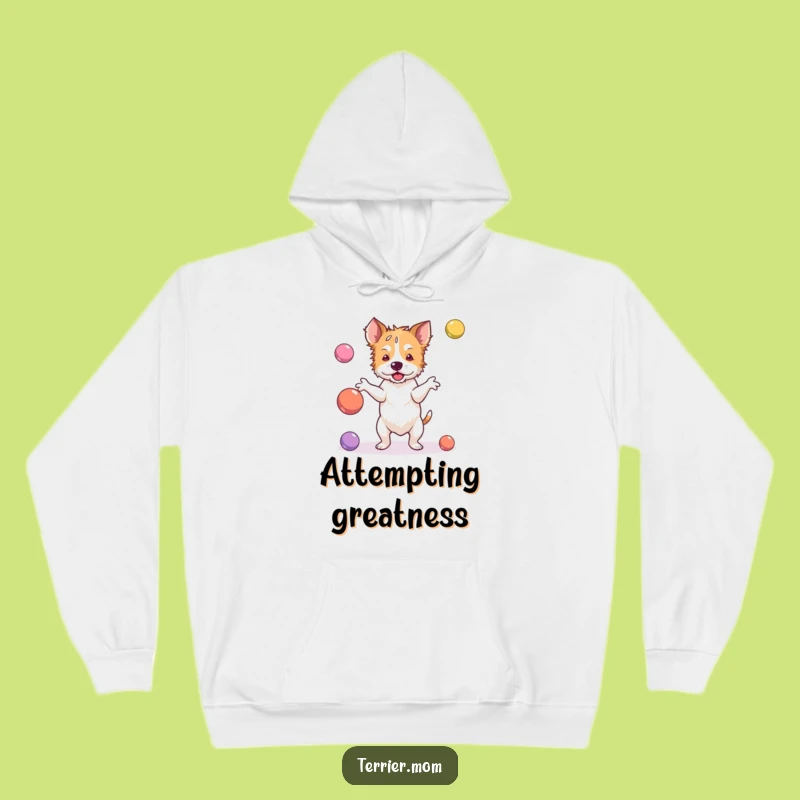 Cozy Chaos: Funny Juggler Terrier Hoodie for Warm and Hilarious Mishaps!
