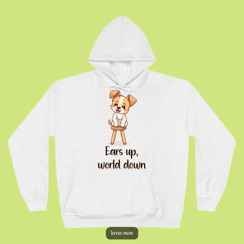 Funny Terrier Hoodie: Cozy sweatshirt with a giggling floppy-eared dog balancing, the ultimate funny gift.